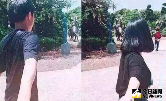 ▲最新情侶拍照Pose，網友笑稱「拍完立刻分」。（圖／翻攝自爆料公社）