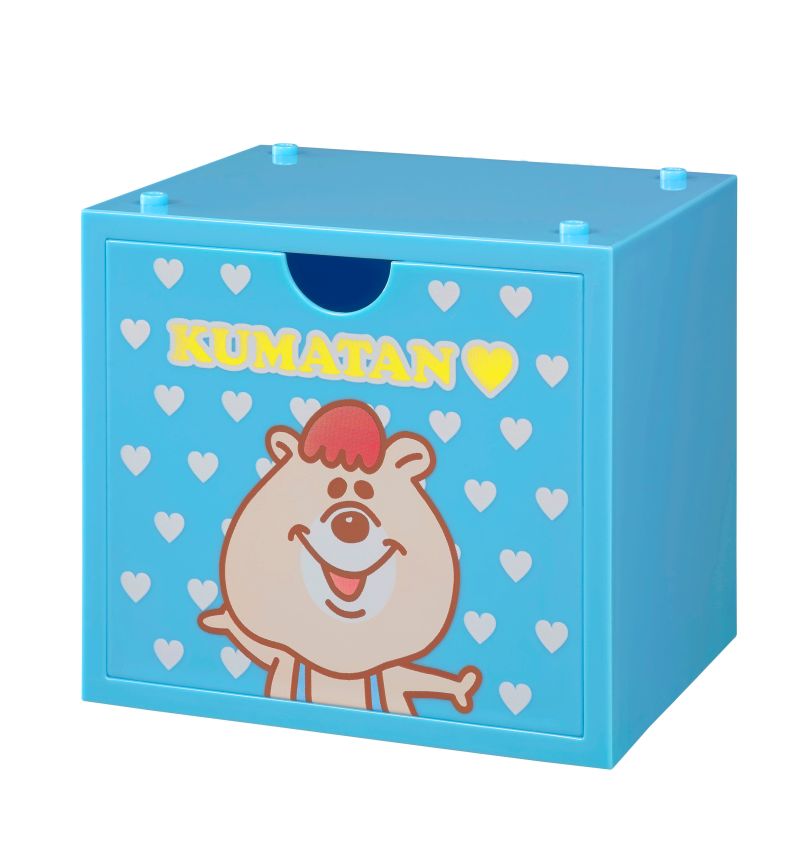 萊爾富即日集點活動推出KUMATAN大特搜，全店消費滿75元贈送一點，集30點就可免費兌換超可愛的疊疊收納盒，共有3款顏色，此為俏麗藍。（圖／萊爾富提供）
