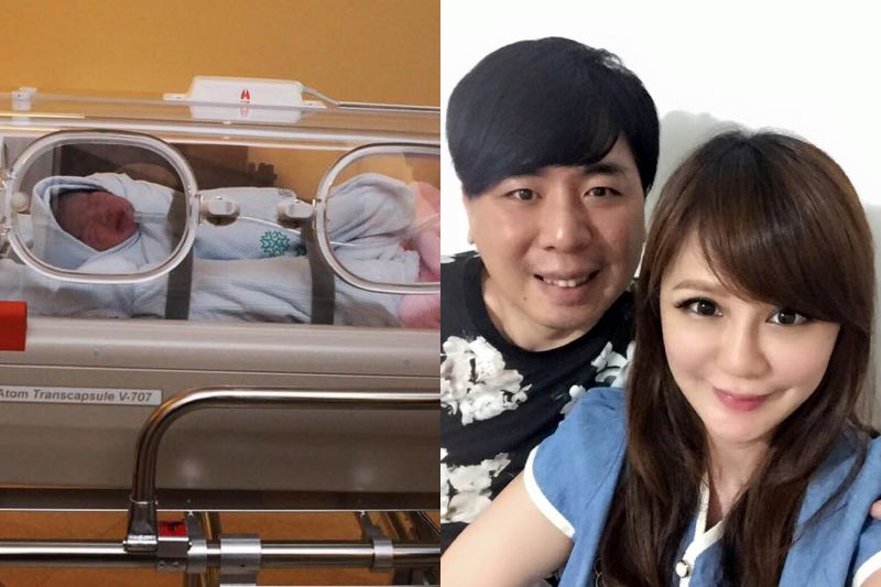 ▲Stacey今剖腹產，梁赫群（右圖左）看到兒子喜極而泣。（圖／翻攝自梁赫群臉書，2016.01.27）