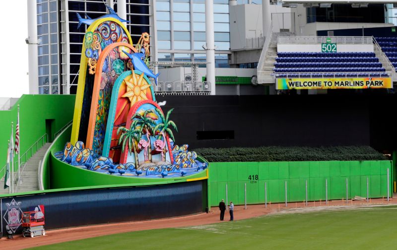 ▲馬林魚球場正在進行全壘打牆整修工程。（圖／美聯社／達志影像）