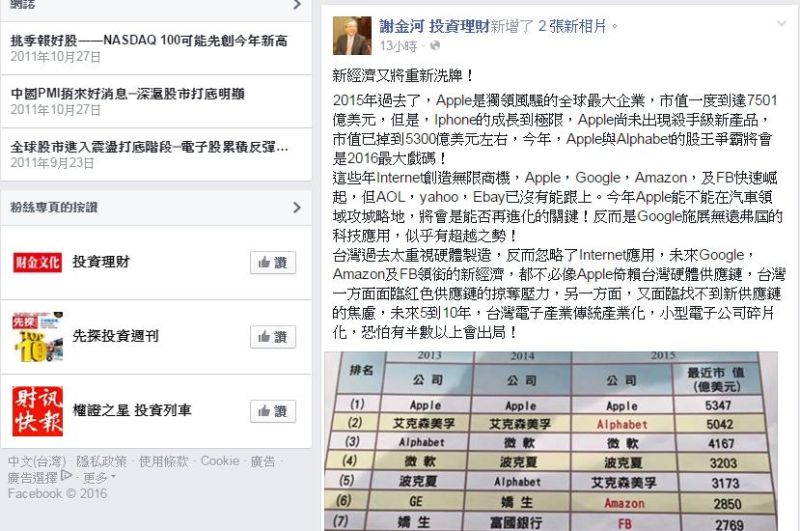 ▲財金文化董事長謝金河在臉書指出，台灣過去太重視硬體製造，反而忽略了Internet應用，未來5到10年恐怕有半數以上會出局！（圖／翻攝自網路）