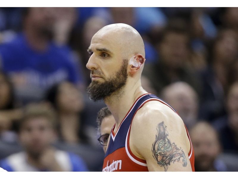 ▲Marcin Gortat幽默貼文分享傷後照。 （圖／美聯社／達志影像）