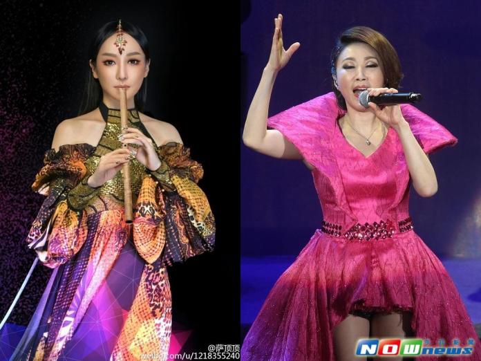 ▲李翊君（右）見著薩頂頂拿反麥克風感到傻眼。（合成圖／擷自薩頂頂微博、記者邱榮吉攝影，2016.02.24）