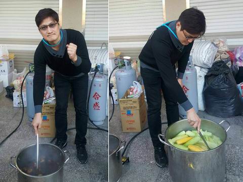 「芒果王子」楊哲愛心不落人後，赴台南災區盡一己棉薄之力。（圖／豪記。2016.02.08）