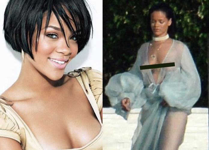 ▲從不吝惜展現身材的蕾哈娜，此次露點持槍惹爭議。（合成圖／翻攝自網路，2016.03.19）