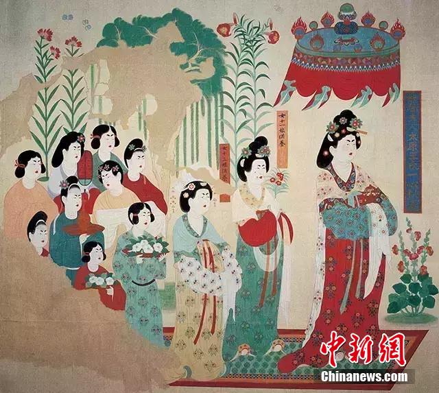 人気日本製骨董市掘り出し品 中国唐時代 敦煌莫高窟壁画 彩絵 人物像 発掘品 人物画