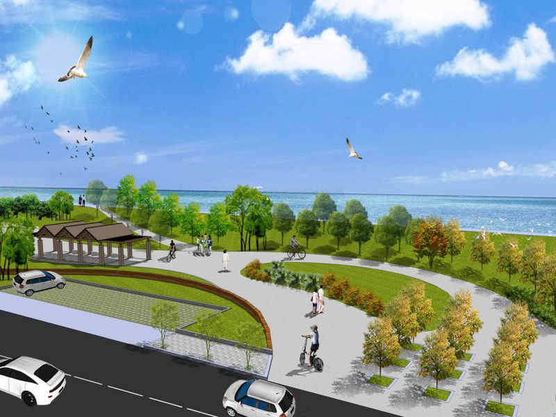 ▲本工程利用台17線濱海公路西側的海堤空間，以加強海岸保護、生態保育、人工設施減量及環境景觀美化之理念進行改造。（圖／高雄市政府提供）