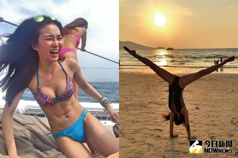 ▲舒子晨大秀倒立，網友大讚宛如春麗。（合成圖／翻攝自舒子晨臉書，2016.03.25