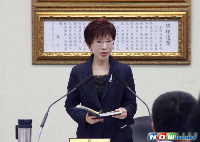 ▲國民黨主席洪秀柱4日在中常會上對將接任黨祕書長的莫天虎表達肯定，並期盼身為非典型、非傳統的莫天虎能夠開創新局。（圖／記者葉滕騏攝,2016.05.04）