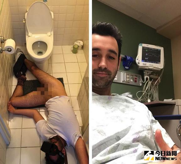 ▲一名男子在浴室體驗虛擬實境A片，結果疑似因太過興奮而缺氧昏倒。（圖／翻攝自《IR net》）