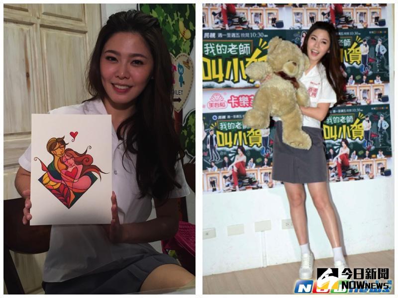 ▲白家綺發揮所學長才，秀出自己當年設計的喜帖原稿。（合成圖／記者林調遜、王麗娟攝影，2016.04.11）