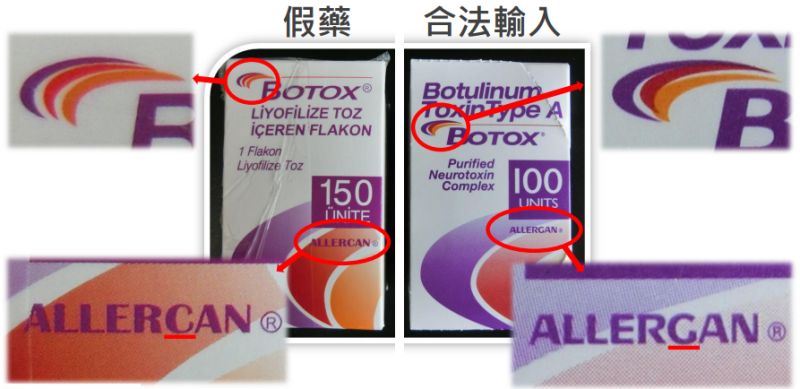 ▲食藥署發現有民眾自香港以快遞寄送「BOTOX」的仿冒品回台，經檢驗完全沒有肉毒桿菌成分。（圖／食藥署提供）