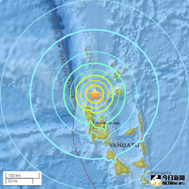 ▲15日萬那杜共和國外海發生規模6.5強震。（圖／翻攝自USGS）