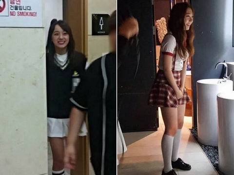 ▲這2張就是廁所偷拍照片。左邊金世正才剛從廁所走出來，右邊俞璉靜則在廁所裡被偷拍。（網路圖。2016.05.24）