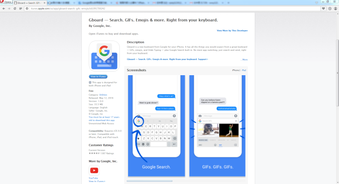 ▲Google針對iOS發開Gboard，希望能開發不同使用者市場。（圖／翻攝自蘋果網頁）
