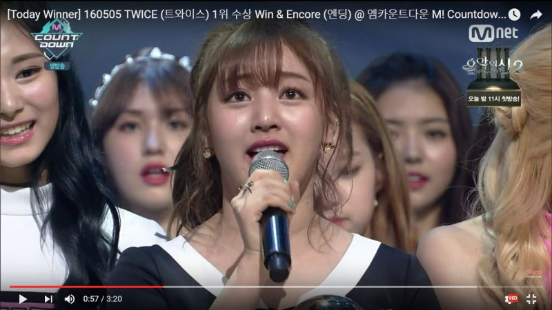 ▲韓國人氣女團「TWICE」在《韓國流行音樂榜》（M！Countdown）中奪魁，隊長志效邊哭邊發表感言。（圖／翻攝自Skpb K-Music Live [Mnet]官方Youtube頻道）