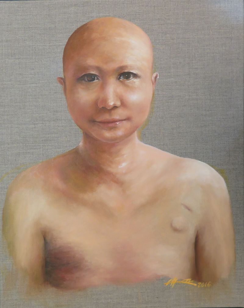 ▲赤裸上半身，用畫筆直視乳癌傷疤，這幅畫作拿下第6屆彩繪希望繪畫比賽癌友組首獎。。（圖／癌症希望基金會提供）