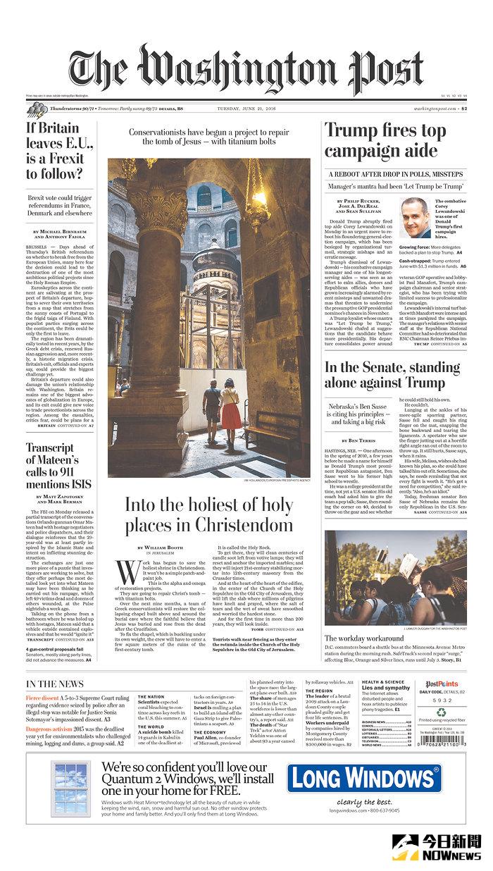 ▲華盛頓郵報頭版。（圖／翻攝自華盛頓郵報）