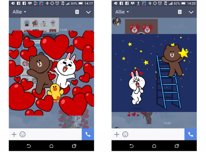 ▲Line今日開放全螢幕貼圖下載，熊大與兔兔大談戀愛。（圖／翻攝自Line）