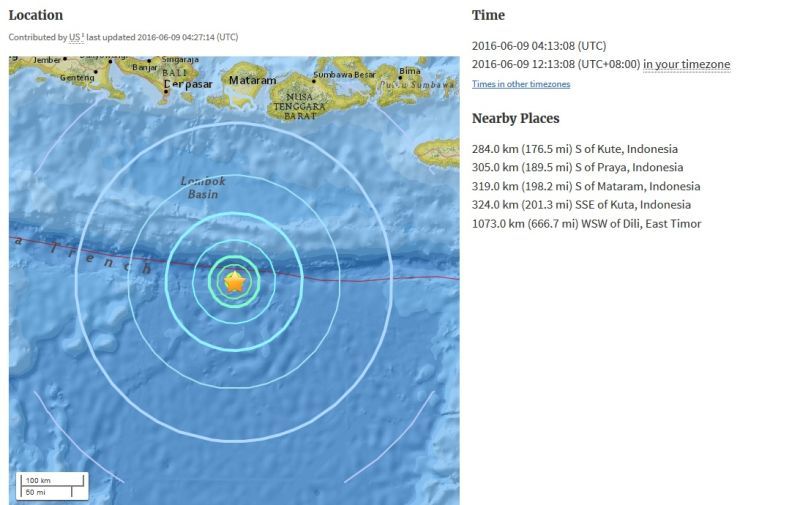 ▲印尼龍目島外海9日下午12點13分發生規模6.2地震。（圖／美國地質調查所.2016.6.9）
