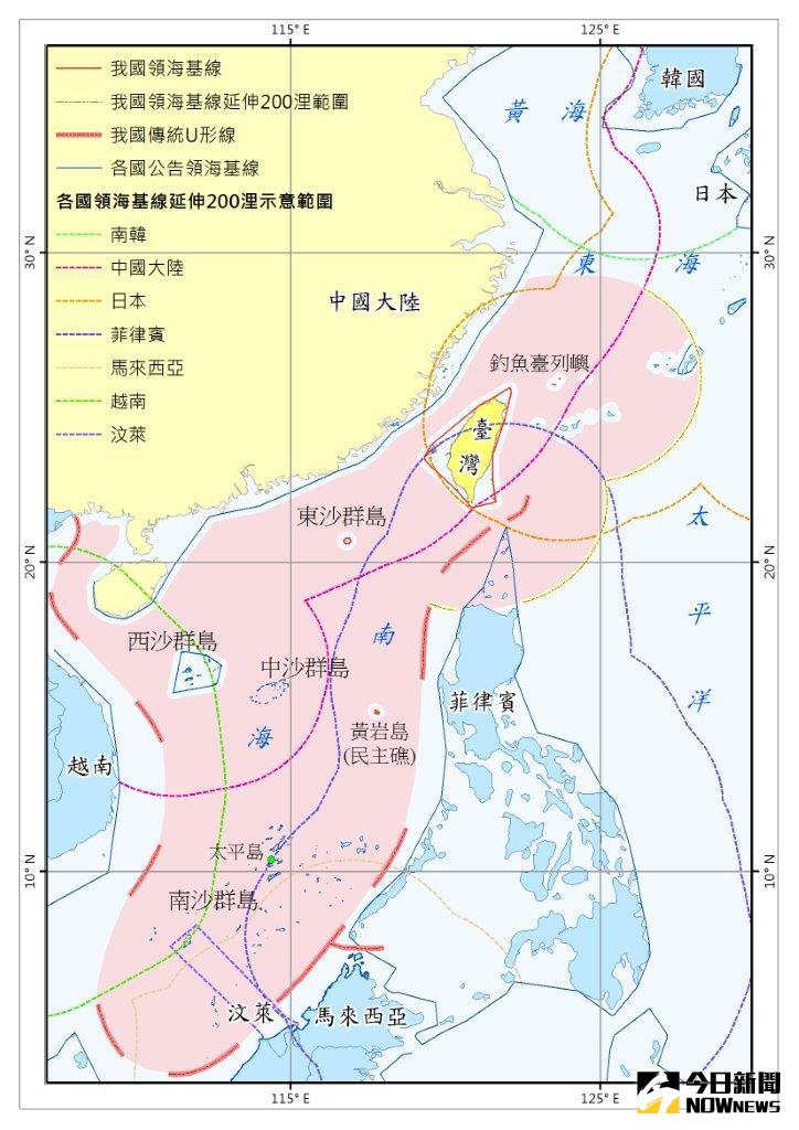 ▲各國南海基線延伸200浬示意範圍。（圖／行政院提供,2016.7.19）