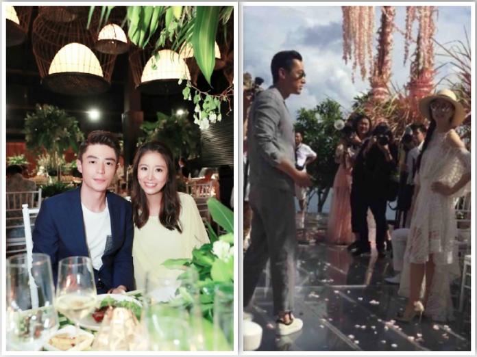 ▲霍建華（左起）和林心如今在峇里島大婚，胡歌和范冰冰衝搶捧花的氣勢十足。（圖／翻攝自網路，2016.07.31）