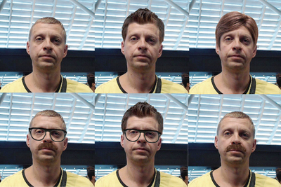 第一銀行ATM盜領案，為了防範可能仍在台涉案嫌疑人潛逃出境，移民署14日全面戒備嚴防，預先模擬可能涉案人「變裝易容」等情境，希望加深移民官對嫌犯印象。（移民署提供）中央社記者邱俊欽桃園機場傳真　105年7月14日