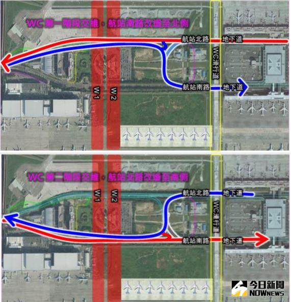 ▲8月8日起，由國道高速公路開車進出機場的交通動線將陸續調整，尖峰時段行車時間預估將增加15至20分鐘，提醒搭機旅客，得再提早一點出門。（圖／桃機公司提供）