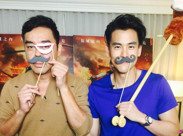 ▲劉青雲（左）、彭于晏聯手拍搞笑短片。（圖／華映，2016.08.27）