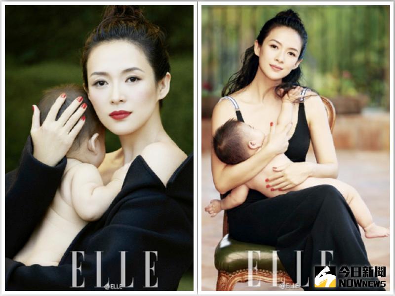 ▲章子怡產後首度登上雜誌封面，愛女「醒醒」全裸入鏡成亮點。（圖／翻攝自《ELLE》微博，2016.08.29）