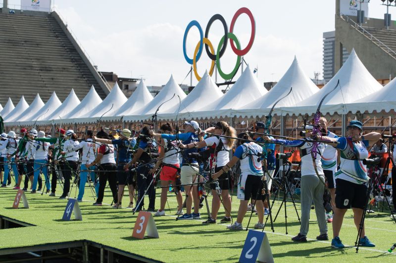 奧運射箭項目今天進行排名賽，台灣男團排第7。（圖／美聯社／達志影像）