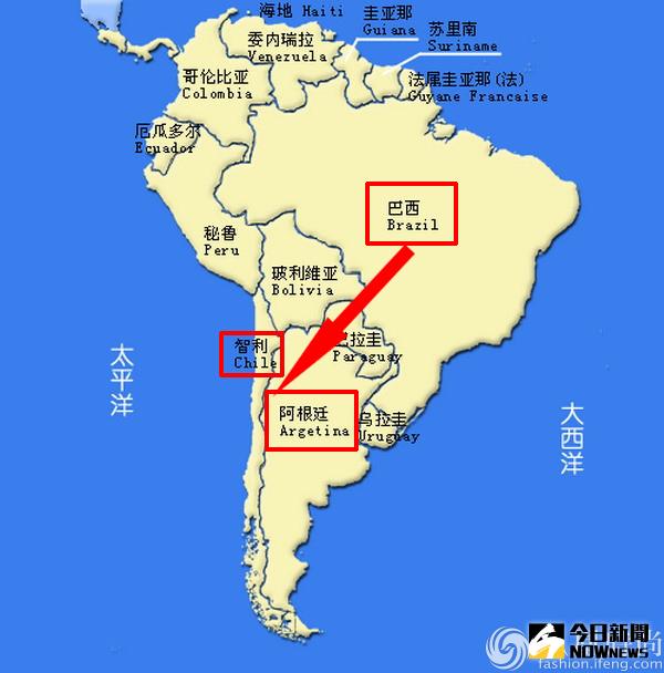 南美洲地圖。
