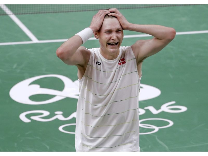 22歲的丹麥小將安賽龍首次參賽奧運便擊敗偶像林丹奪銅，獲勝一刻真情流露。（圖／美聯社／達志影像）