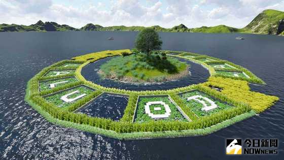 ▲日月潭拉魯島消波草排新型態造景值得遊客期待，完工後模擬示意圖。〈圖片／日管處提供〉