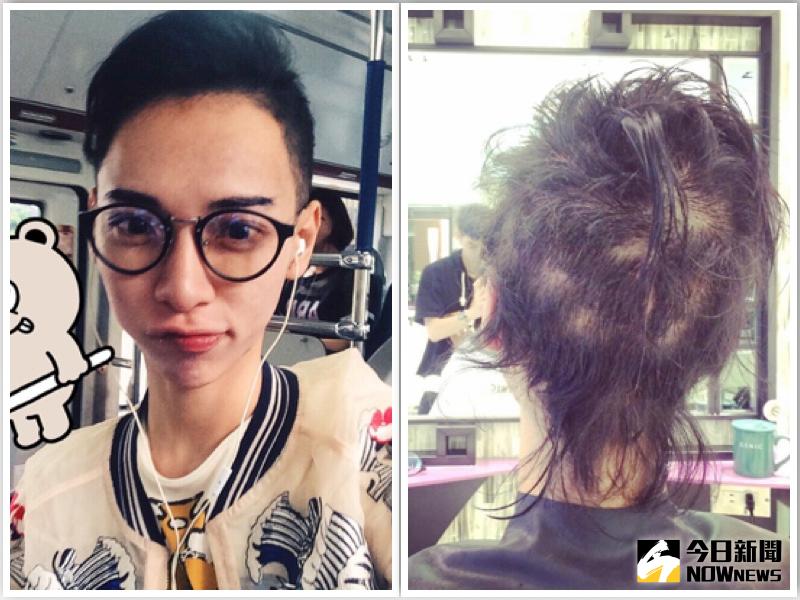 ▲Kiwebaby情傷亂剪髮，後腦勺鬼剃頭的模樣也讓人看了觸目驚心。（圖／翻攝自張朵臉書，2016.09.14）