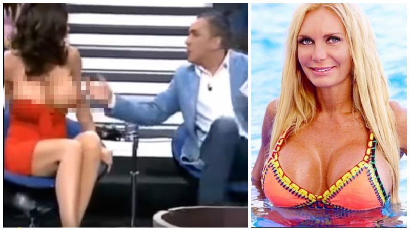 ▲巴洛可遭主持人扯上衣，雙乳瞬間彈出。（圖／翻攝自YouTube、巴洛可推特）