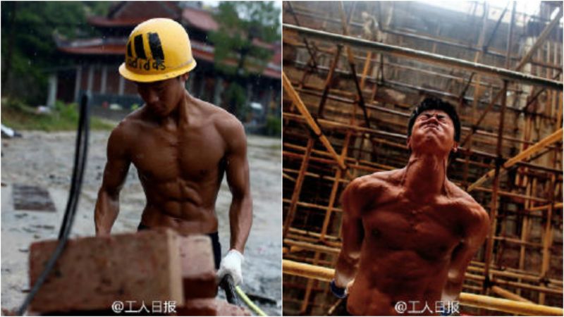 ▲石神偉在工地做重訓。（圖／翻攝自《工人日報》微博）