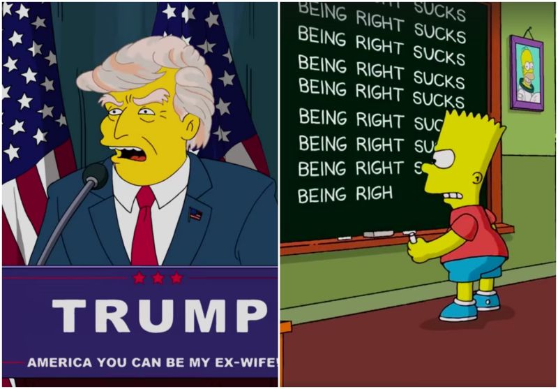 ▲《辛普森家庭》16年前曾預測川普會當選總統，昨在臉書回應「糟透了！」。（圖／翻攝M.H & funny Youtube，The Simpsons臉書，2016.11.15）