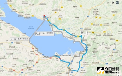 ▲由人民維也納航空經營的世界最快航線，2日開通，瑞士飛德國只要8分鐘。（圖／翻攝自google map）