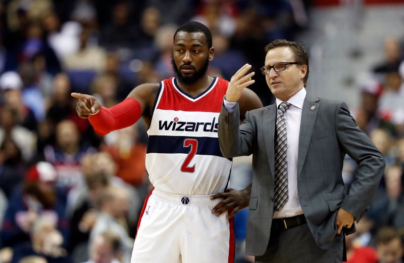 Wall（左）成為巫師隊史助攻王。（圖／美聯社／達志影像）