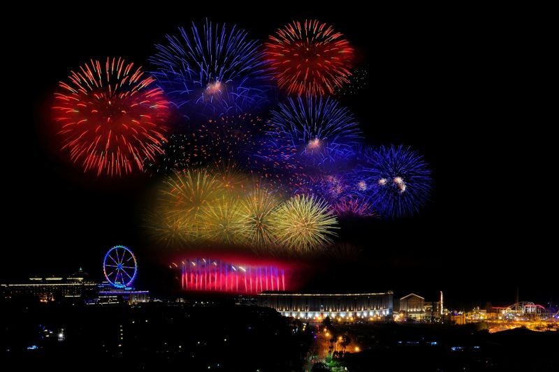 ▲義大世界摩天輪煙火秀，長達999秒的煙火是全台最久，共分為4篇樂章，搭配全台獨家的3D立柱煙火，預計將吸引10萬名遊客參與。（圖／義大世界提供）