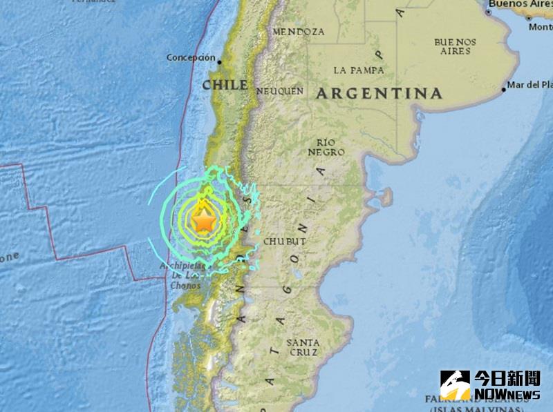 ▲智利南部城市蒙特港西南方225公里處25日發生規模7.7的大地震。（圖取自美國地質調查所網站 earthquake.usgs.gov）。（圖／翻攝自美國地質調查所網站）