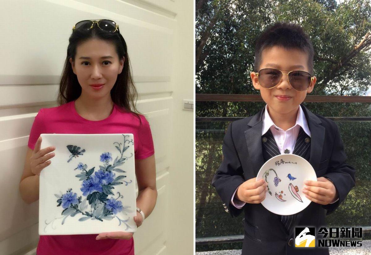 ▲吳春台和米凱莉（左）的兒子吳為（右），才6歲就展現畫畫天分。（圖／明悅，2016.12.09）