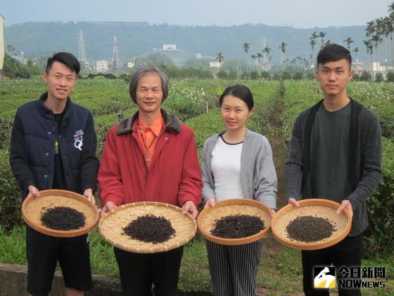▲神農獎得主陳錦昌與團隊展示自製的節氣茶。（記者扶小萍攝）