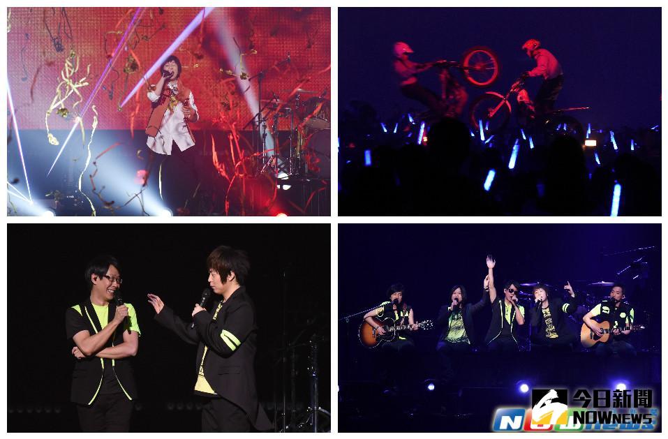 ▲五月天重現DNA神話，特技軋車、爆破、灑水樣樣來。（圖／記者陳明安攝，2016.12.21）