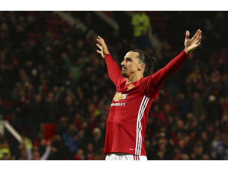 「瑞典戰神」Zlatan Ibrahimović「梅開二度」帶領曼聯晉級英聯盃四強。（圖／美聯社／達志影像）