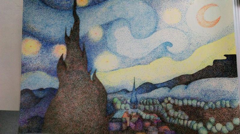 ▲花了三個月點描出一幅梵谷的《星夜》。（圖／翻攝自Dcard）