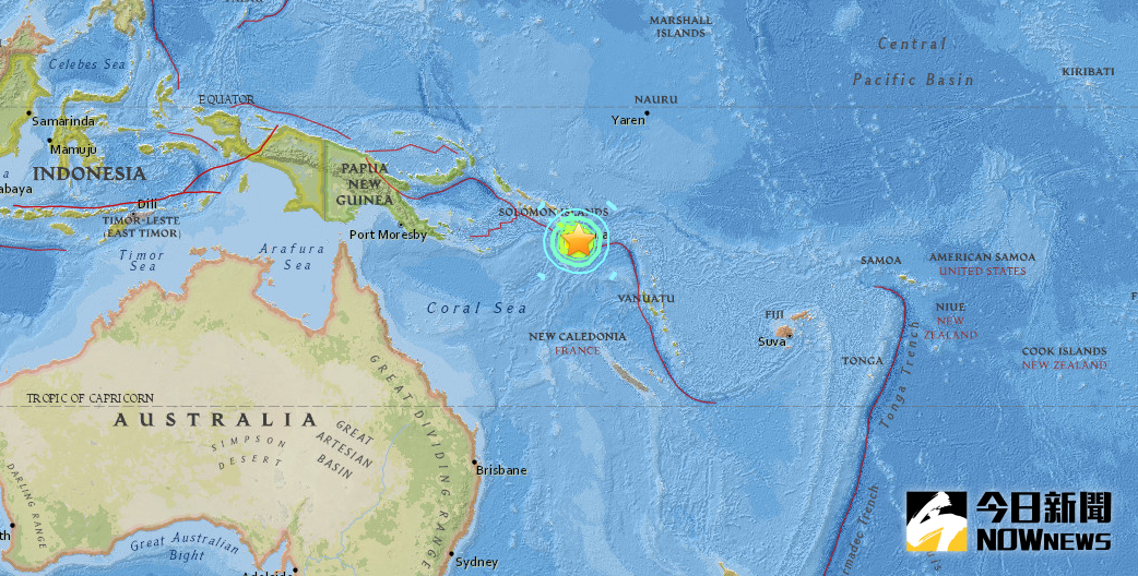 ▲南太平洋島國索羅門群島清晨發生7.7級強震。（圖／翻攝自美國地質調查所官方網站）