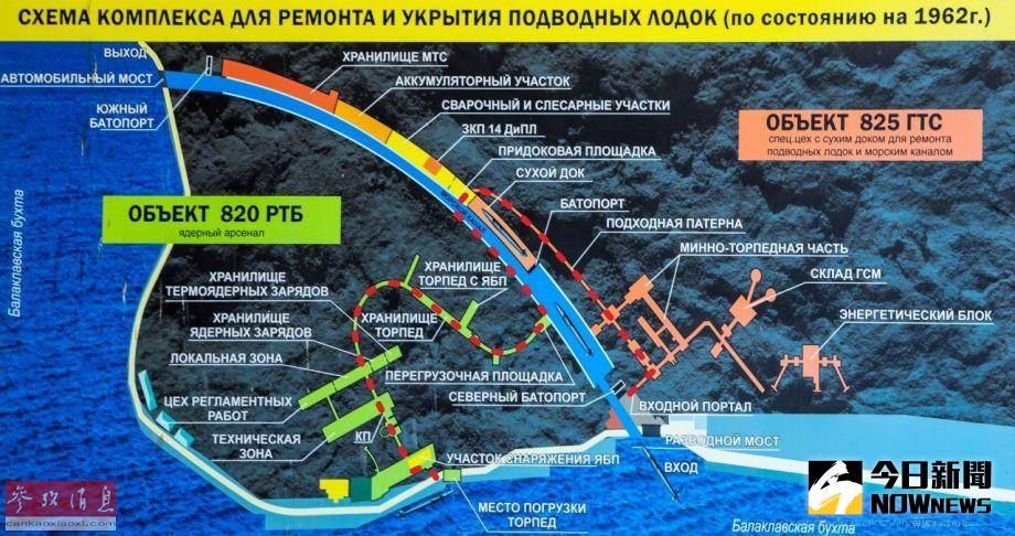 『825』地下基地的平面分布圖，可見大部分設施均位於挖空的地下工事內，外界很難通過衛星或航空偵察發現該基地。