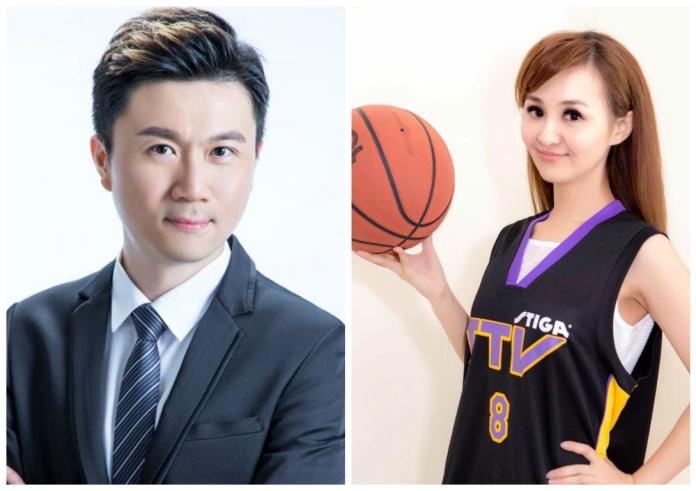 ▲台視主播王李中彥（左）尾牙時向另一位女主播陳家頤下跪求婚。（圖／翻攝自臉書，2017.01.17）